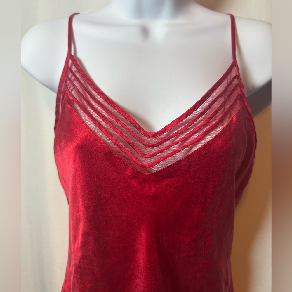 Vintage Victoria's Secret 100% Silk Red Slip Dress Nightgown Sheer Illusion Y2K